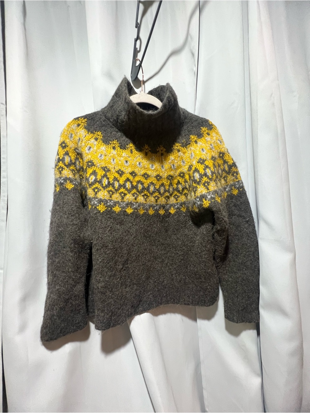 J.Crew Alpaca Wool Fair Isle Turtleneck Sweater Gray Mustard Nordic Cozy Women’s - Picture 5 of 7